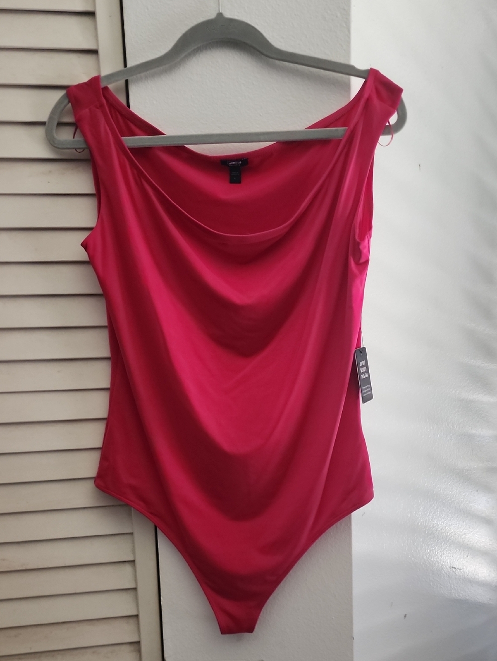 Express Draped Cowl Neck Hot Pink Bodysuit